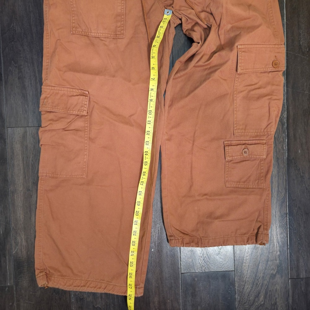 Almost Famous Wide Leg Womens Sm Cargo Pants Elastic Waist Drawstring Leg Orange - Picture 2 of 11